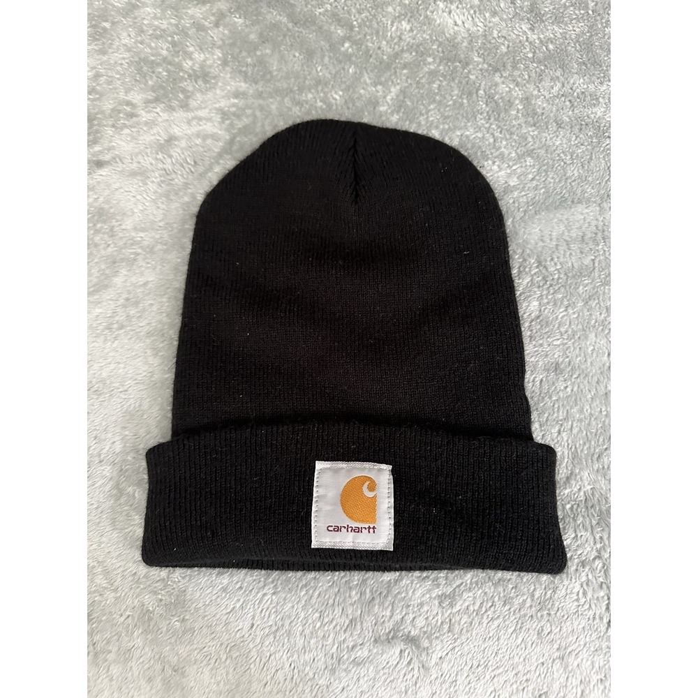 Carhartt Unisex Knit Cuffed Beanie Black Classic Hat One Size Logo